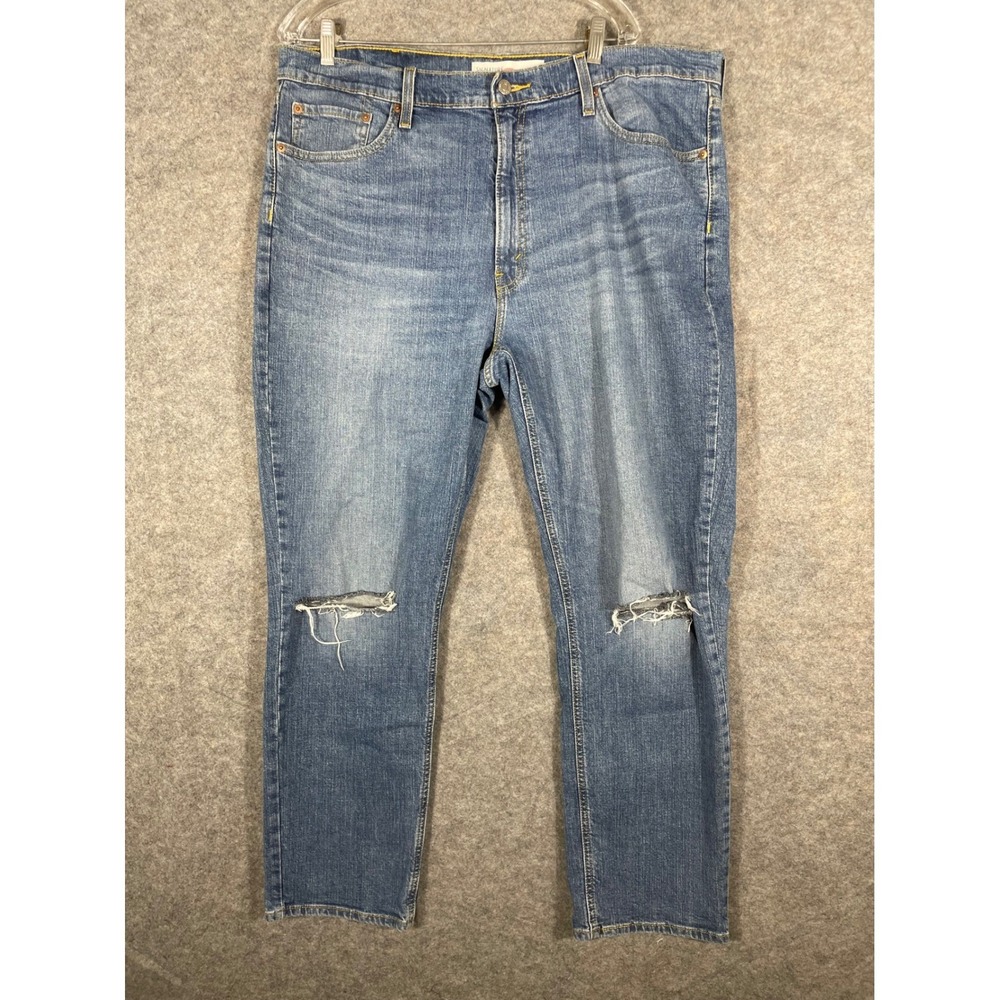 Levi Strauss Signature 567 Athletic Fit Ripped Knee Jeans Blue Mens W40 L32